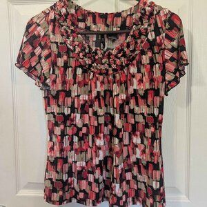 New Directions Size Petite Medium Pink and Black Blouse